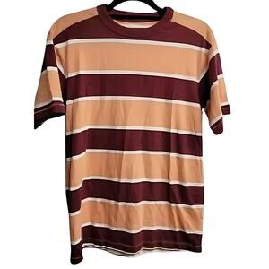 BP T-Shirt Crewneck Short Sleeve Striped Design Coral & Burgundy Men's XXS NWT